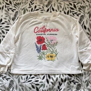 Old Navy Graphic California Flower Cream Crew Neck Sweatshirt Women Medium
